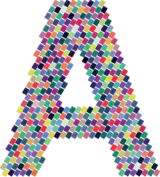 A vibrant mosaic pattern forming the letter "A," reminiscent of Abet Laminati, composed of various small, overlapping squares.