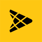 Yellow background with a black abstract geometric logo resembling a stylized insect with wings, crafted from sleek Avonite material.