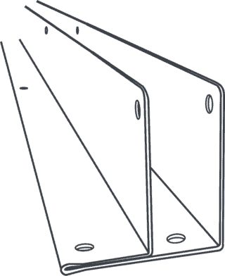 Line drawing of a toilet partition continuous one ear bracket.