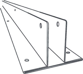 Line drawing of a toilet partition continuous two ear bracket.
