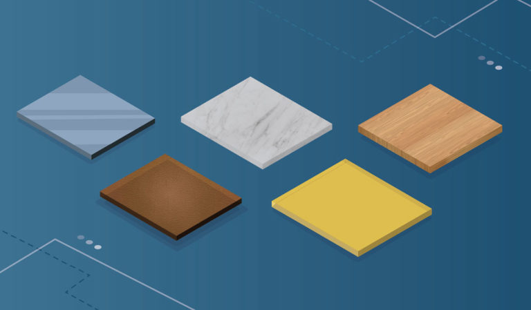 Image of various materials and patterns used in toilet partition manufacturing.