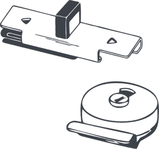 Line drawing of a toilet partition indicator slide latch.