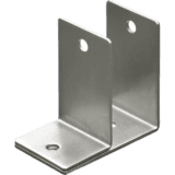 Metal L-bracket with two vertical mounting holes and one horizontal hole, designed for support and attachment to surfaces.