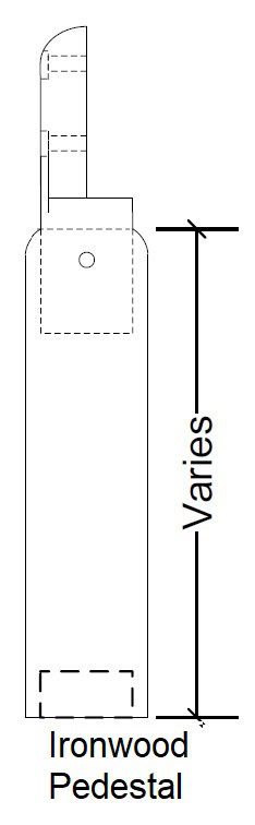 Technical drawing of an ironwood pedestal with a note indicating variable dimensions.