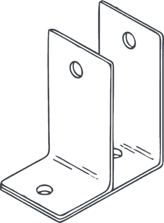Line drawing of a toilet partition one ear bracket.