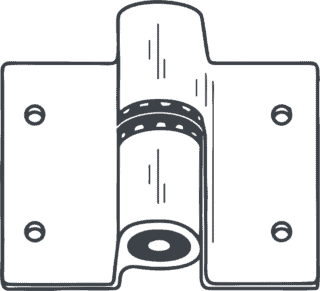 Line drawing of a toilet partition surface mount hinge.
