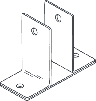 Line drawing of a toilet partition two ear bracket.