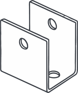 Line drawing of a toilet partition U bracket.