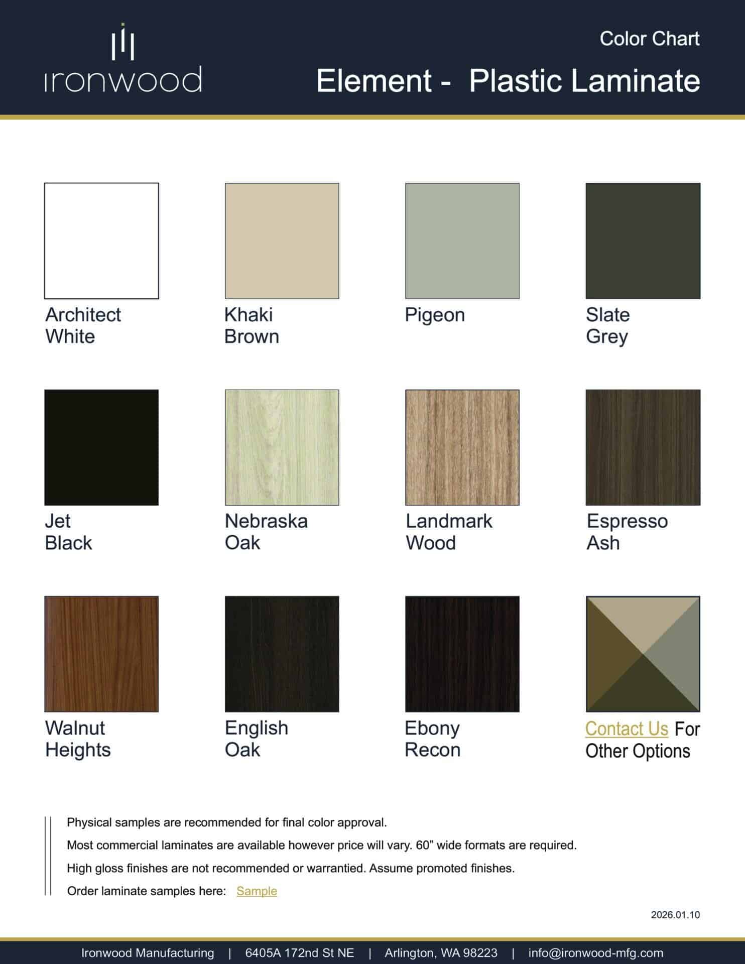 Cover of the Element Laminate Color Chart PDF
