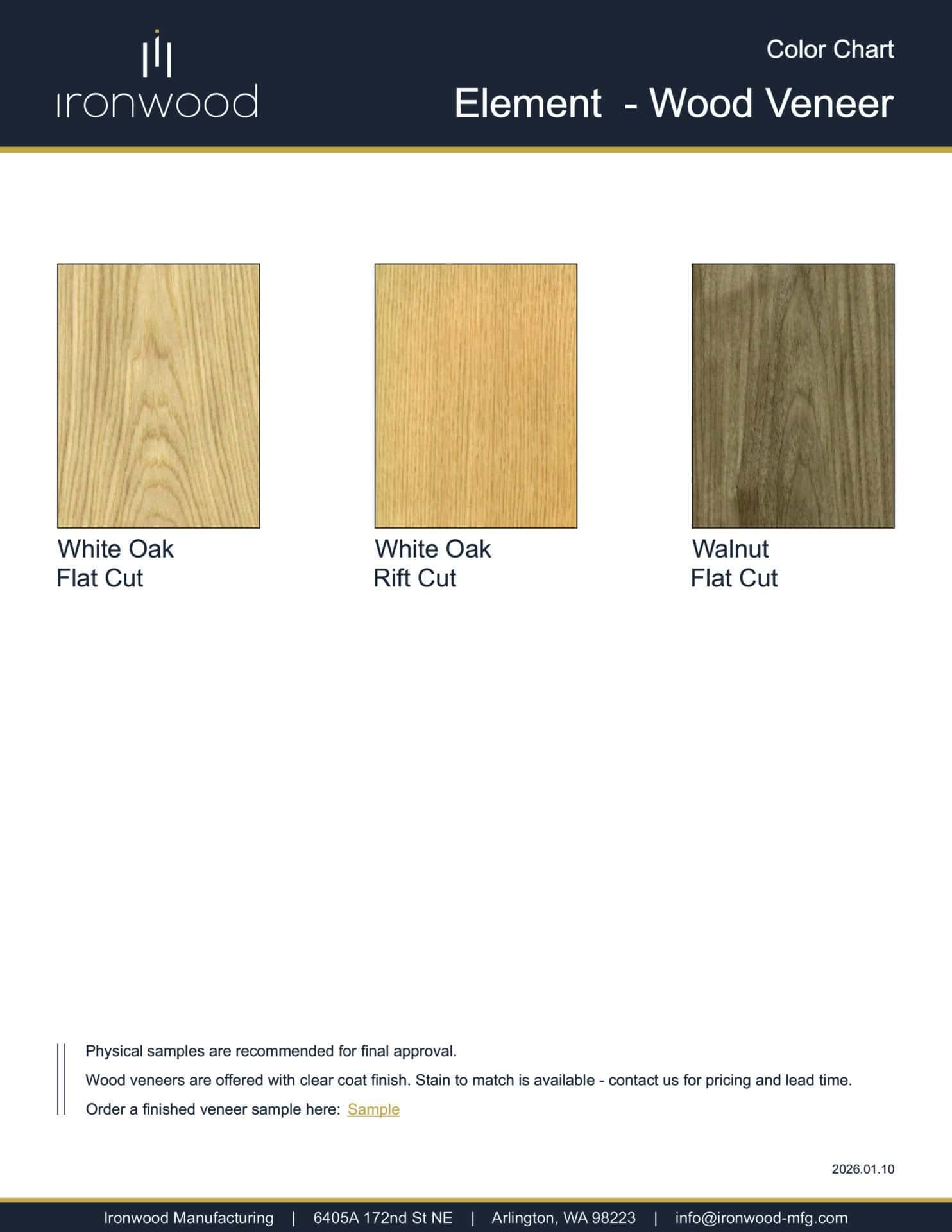 Cover of the Element Wood Veneer Color Chart PDF