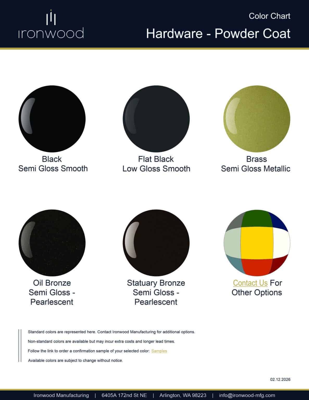 Powder Coat Hardware Color Options (Chart) | Ironwood Manufacturing