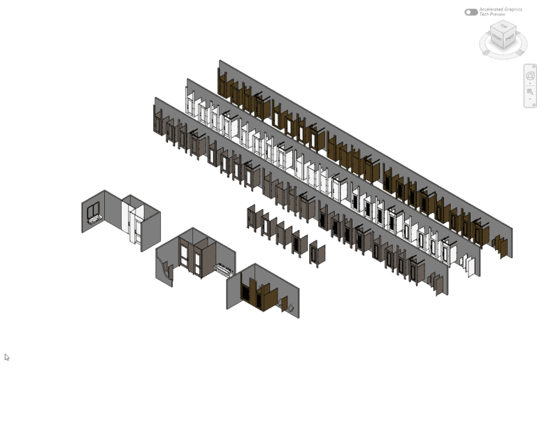 A graphic showcasing the Ironwood Manufacturing Revit library, with 3D rendered images of different toilet partition styles and the BIMobject logo.