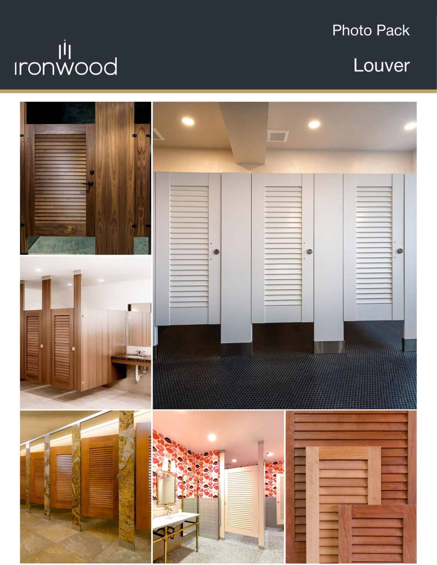 A high-resolution image of steel louver style restroom partitions for architectural design and project specification.