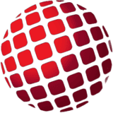 A red sphere with a black grid pattern, creating a 3D effect on a black background.