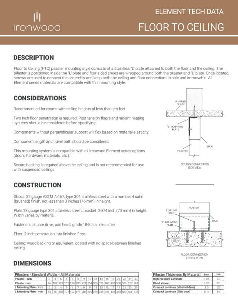 Floor to Ceiling (Technical Data) | Ironwood Manufacturing