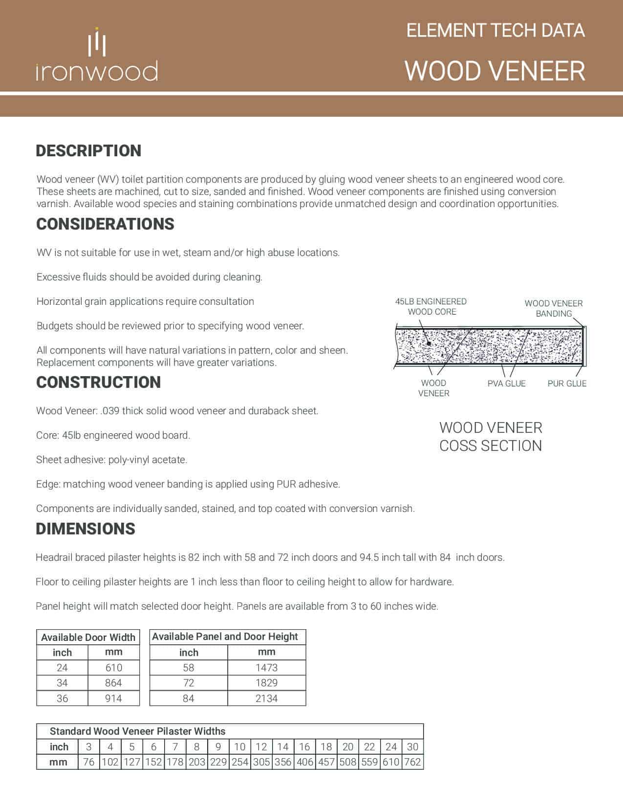 Cover image for the Wood Veneer technical data from Ironwood Manufacturing.