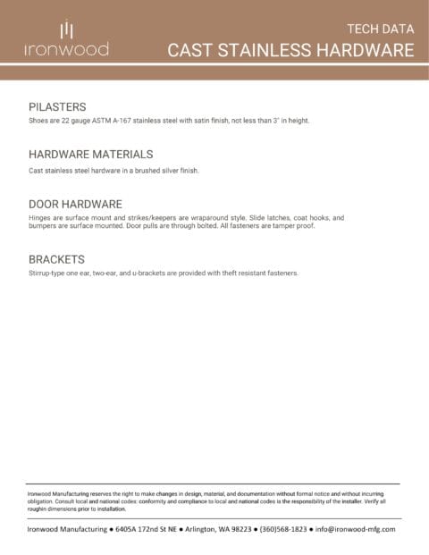 Cast Ss Code Cast Stainless Steel Hardware (Technical Data) | Ironwood Manufacturing
